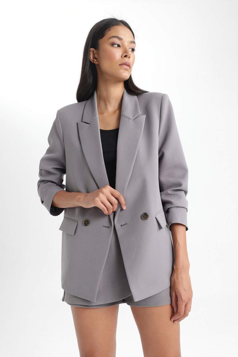 Oversize Geniş Kalıp Kruvaze Yaka Düğmeli Blazer Ceket