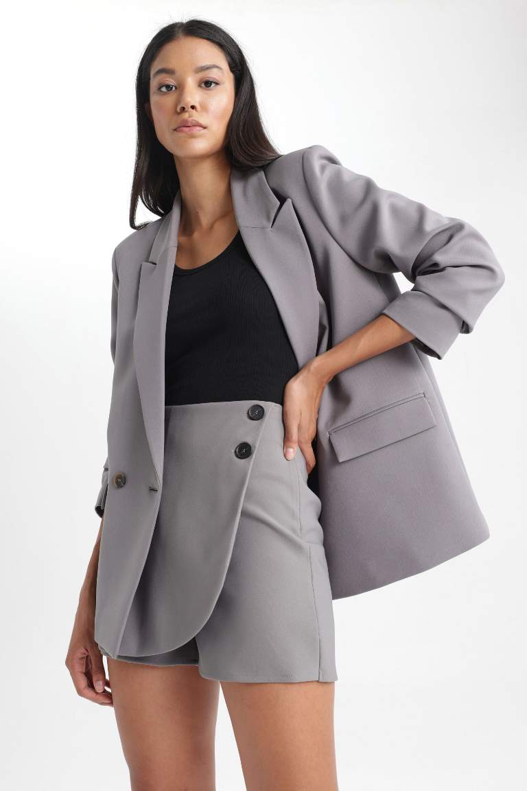 Oversize Geniş Kalıp Kruvaze Yaka Düğmeli Blazer Ceket