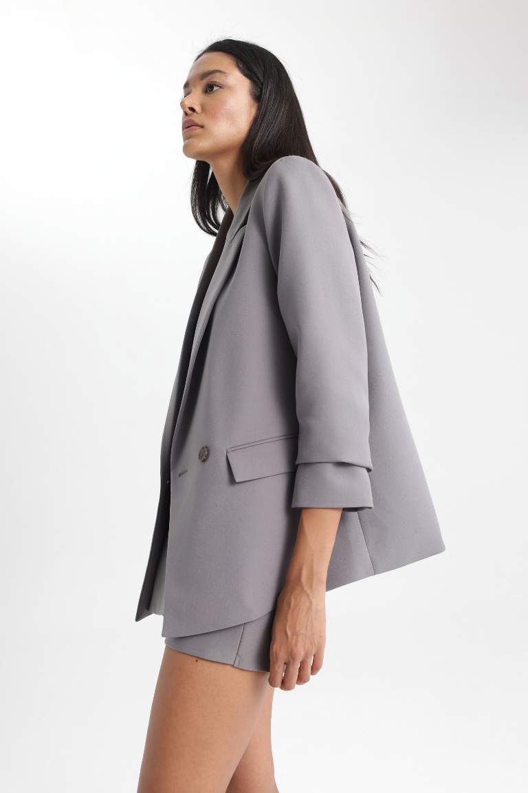 Oversize Geniş Kalıp Kruvaze Yaka Düğmeli Blazer Ceket