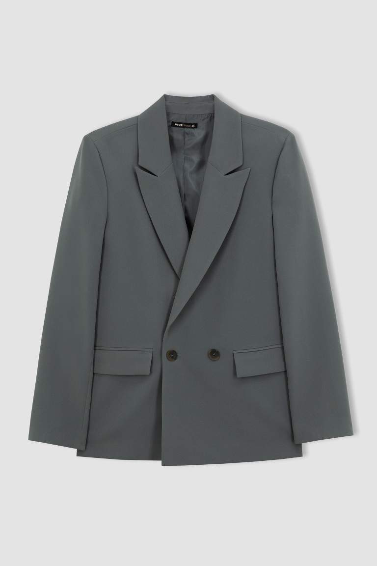 Oversize Geniş Kalıp Kruvaze Yaka Düğmeli Blazer Ceket