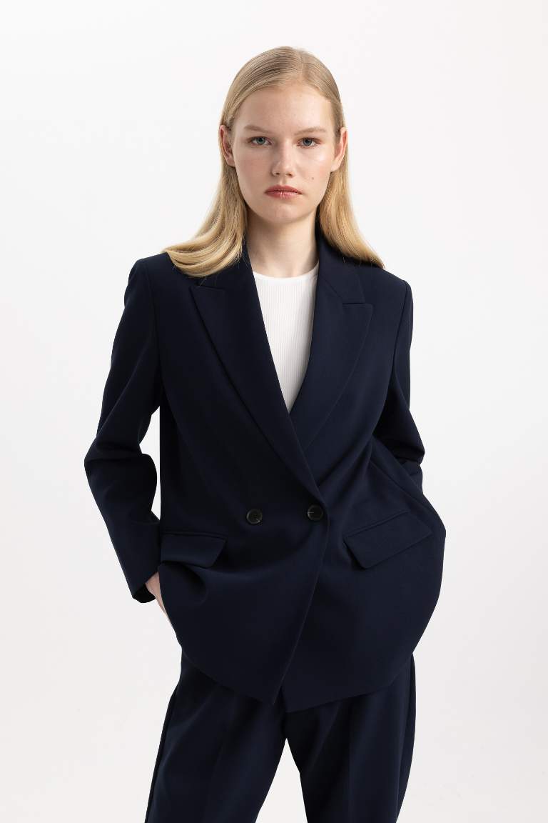 Navy WOMAN Oversize Fit Blazer 3062130 | DeFacto