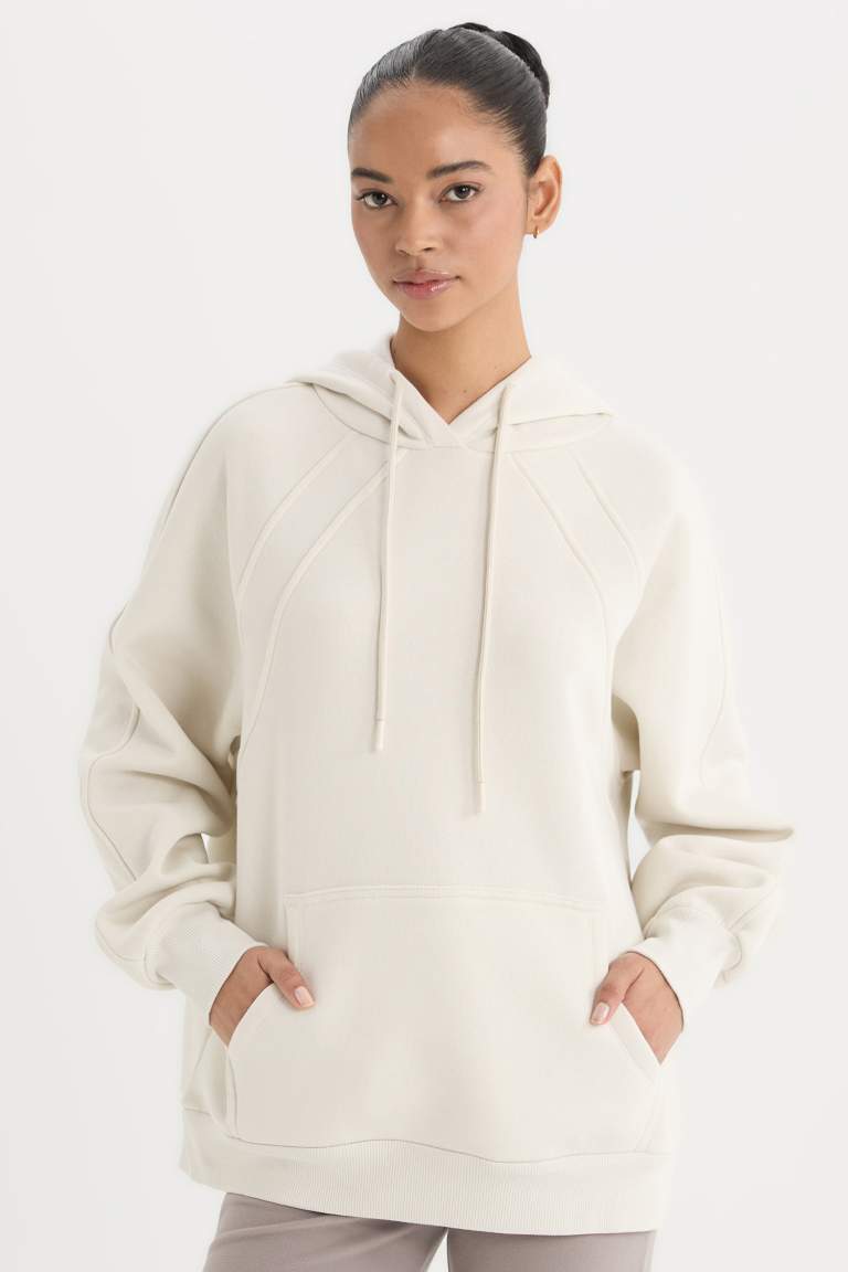 DeFactoFit Oversize Geniş Kalıp Kapüşonlu Kanguru Cepli Kalın Sporcu Sweatshirt