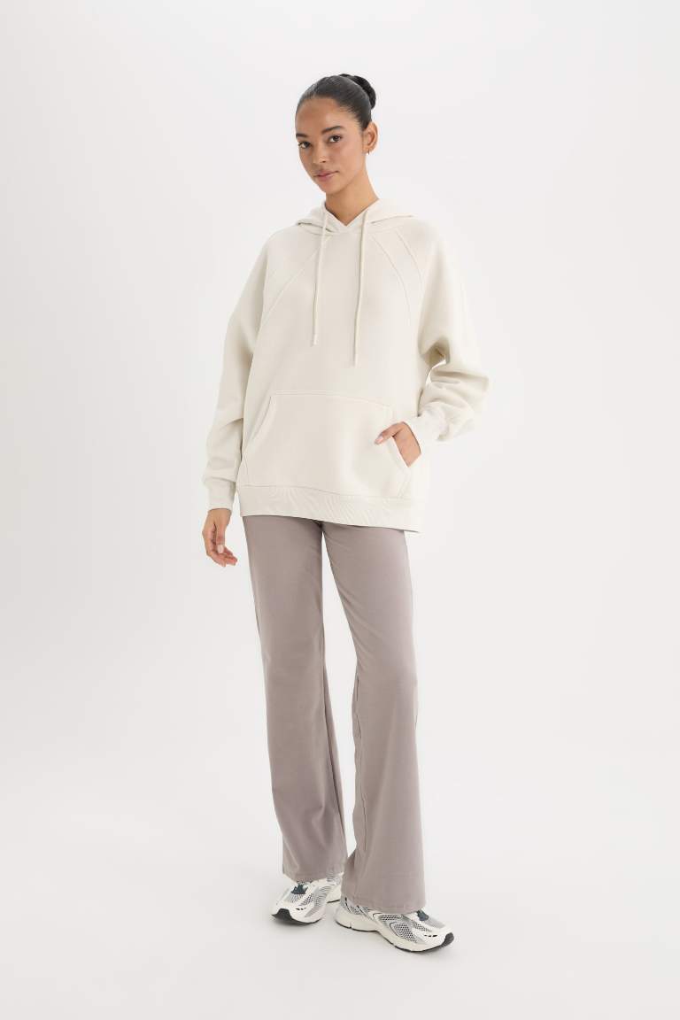 DeFactoFit Oversize Geniş Kalıp Kapüşonlu Kanguru Cepli Kalın Sporcu Sweatshirt