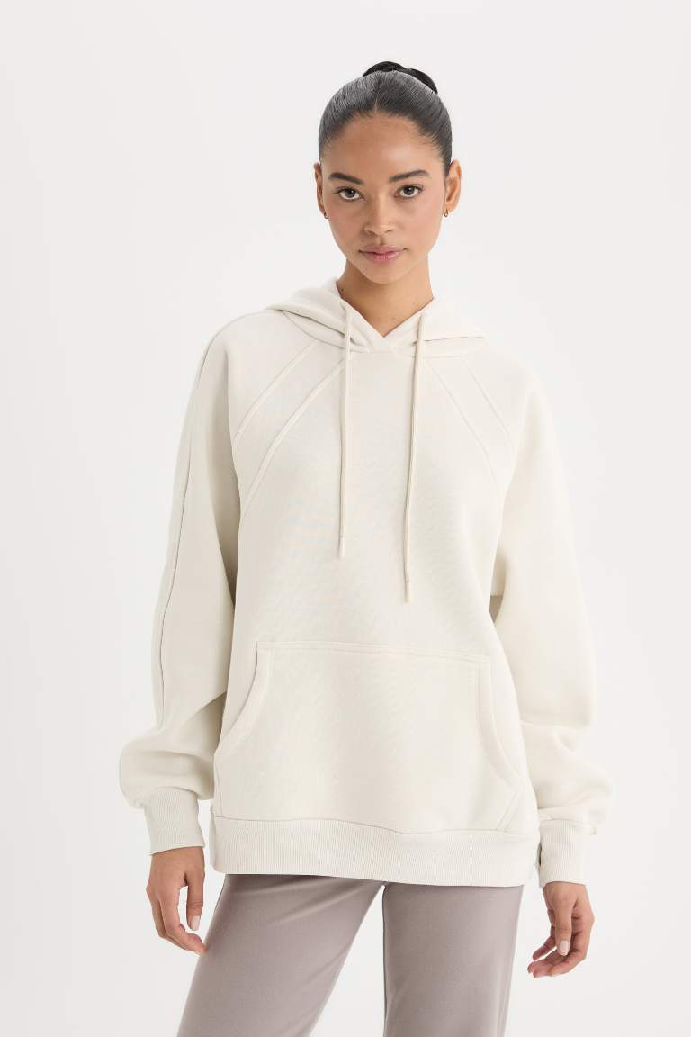 DeFactoFit Oversize Geniş Kalıp Kapüşonlu Kanguru Cepli Kalın Sporcu Sweatshirt