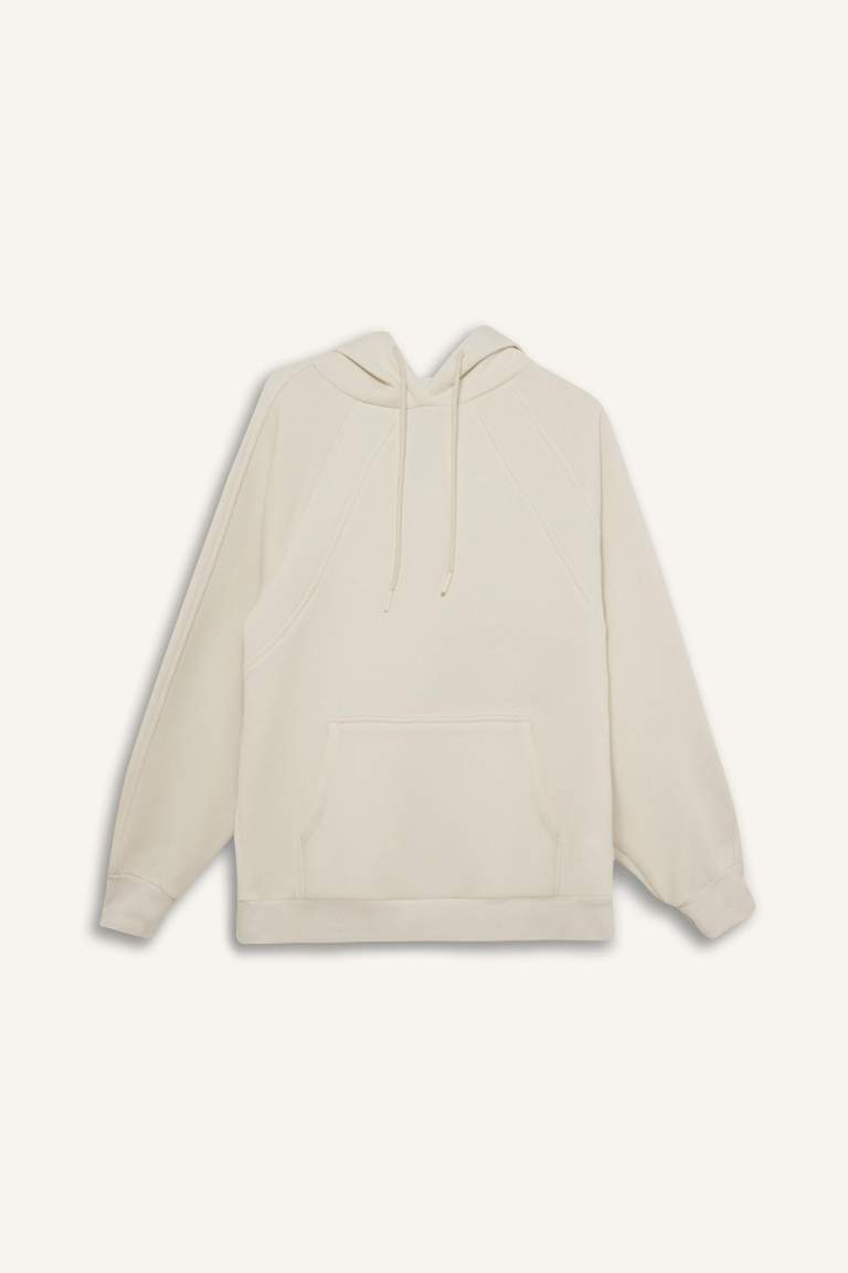 DeFactoFit Oversize Geniş Kalıp Kapüşonlu Kanguru Cepli Kalın Sporcu Sweatshirt