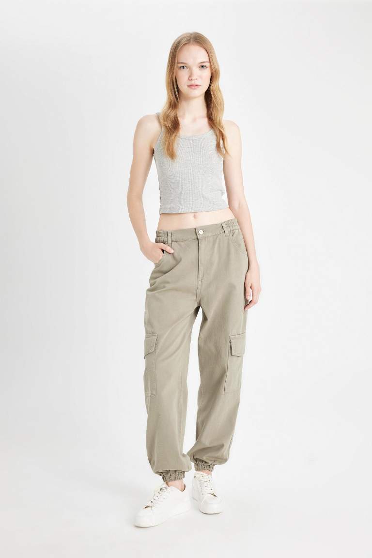 Coool Gabardin Jogger Pantolon Normal Bel Basic Düz Kargo Cepli