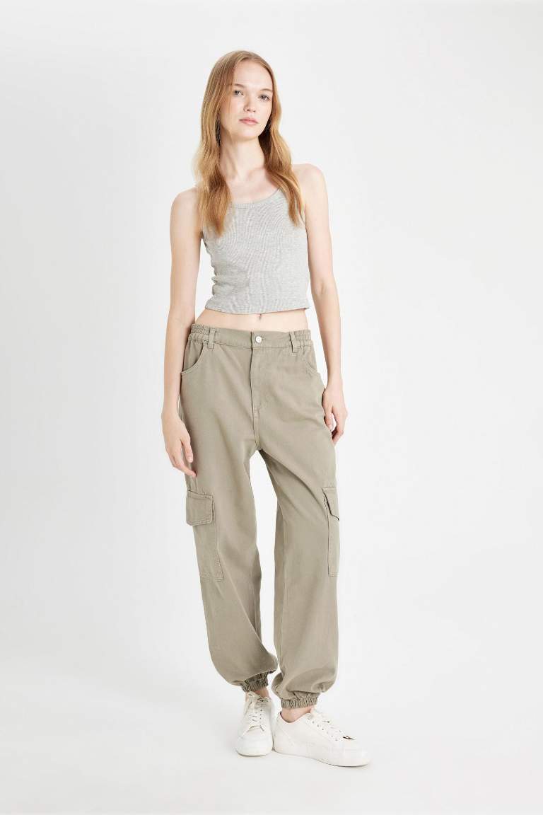 Coool Gabardin Jogger Pantolon Normal Bel Basic Düz Kargo Cepli