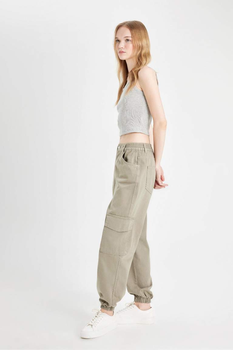 Coool Gabardin Jogger Pantolon Normal Bel Basic Düz Kargo Cepli