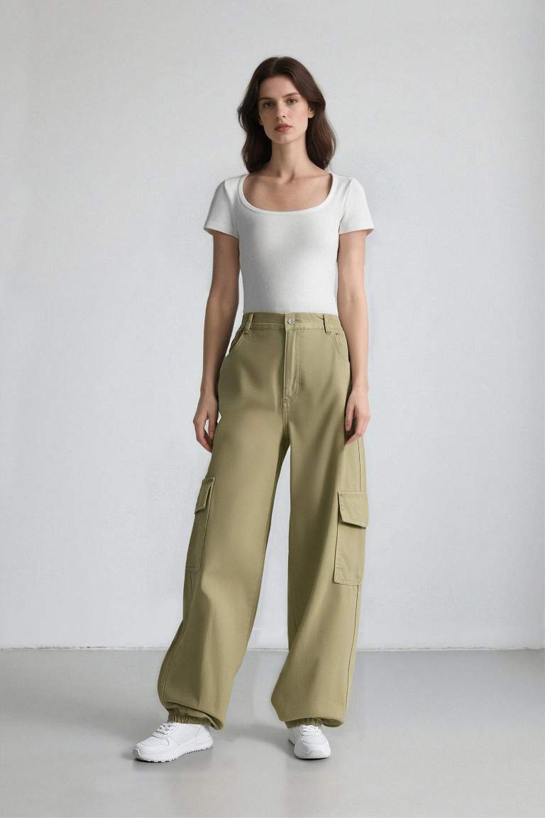 Coool Jogger Pantolon Gabardin Kumaş Normal Bel Basic Düz Kargo Cepli