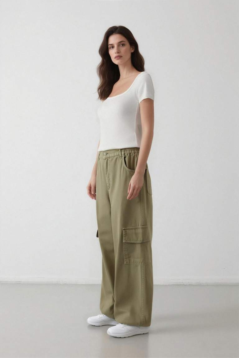 Coool Jogger Pantolon Gabardin Kumaş Normal Bel Basic Düz Kargo Cepli
