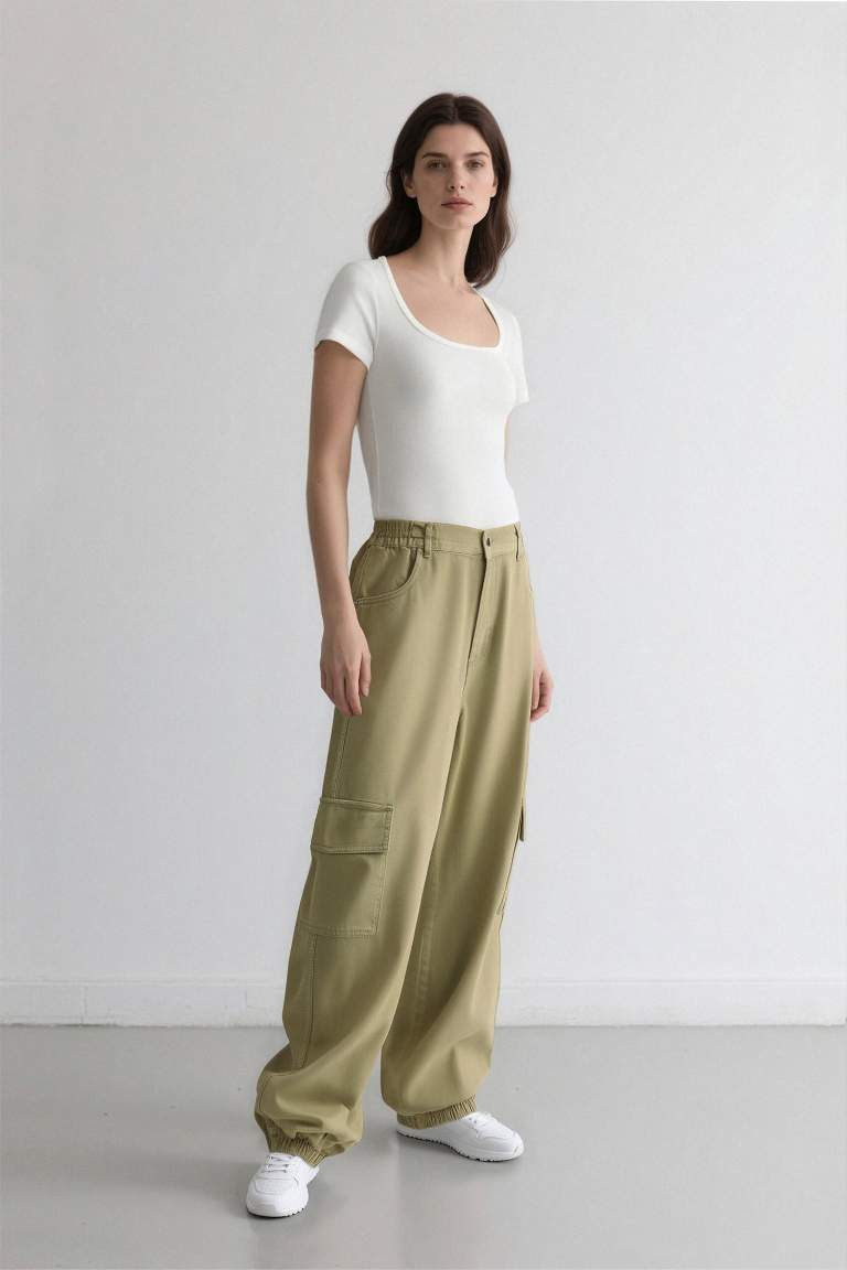 Coool Jogger Pantolon Gabardin Kumaş Normal Bel Basic Düz Kargo Cepli