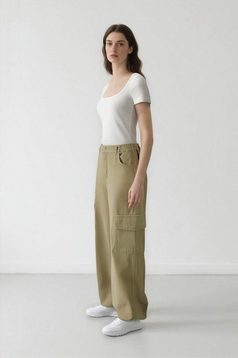 Coool Jogger Pantolon Gabardin Kumaş Normal Bel Basic Düz Kargo Cepli