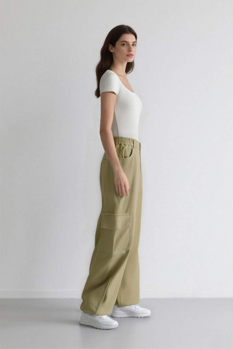 Coool Jogger Pantolon Gabardin Kumaş Normal Bel Basic Düz Kargo Cepli