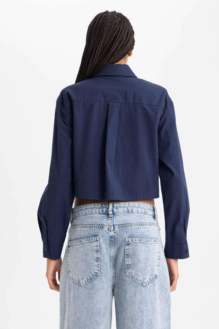 Poplin Long Sleeve Cotton Crop Shirt