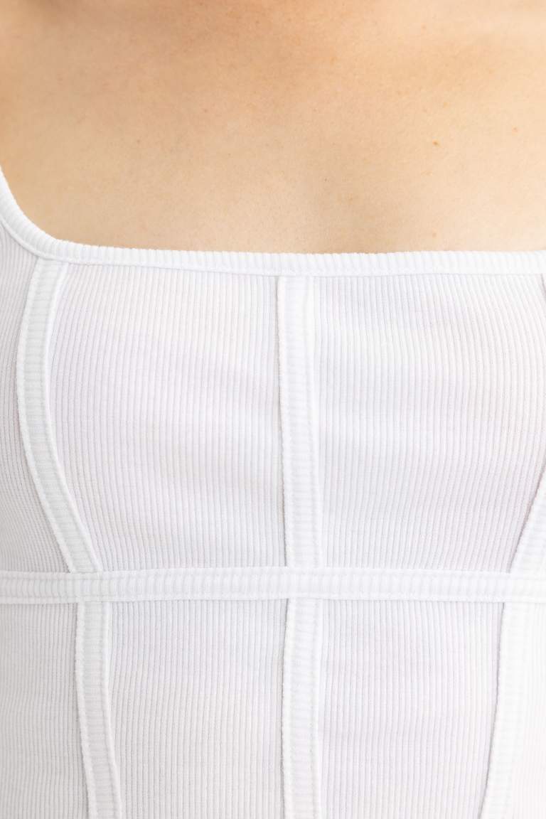 Fitted Yuvarlak Yaka Fitilli Kaşkorse Uzun Kollu Tişört