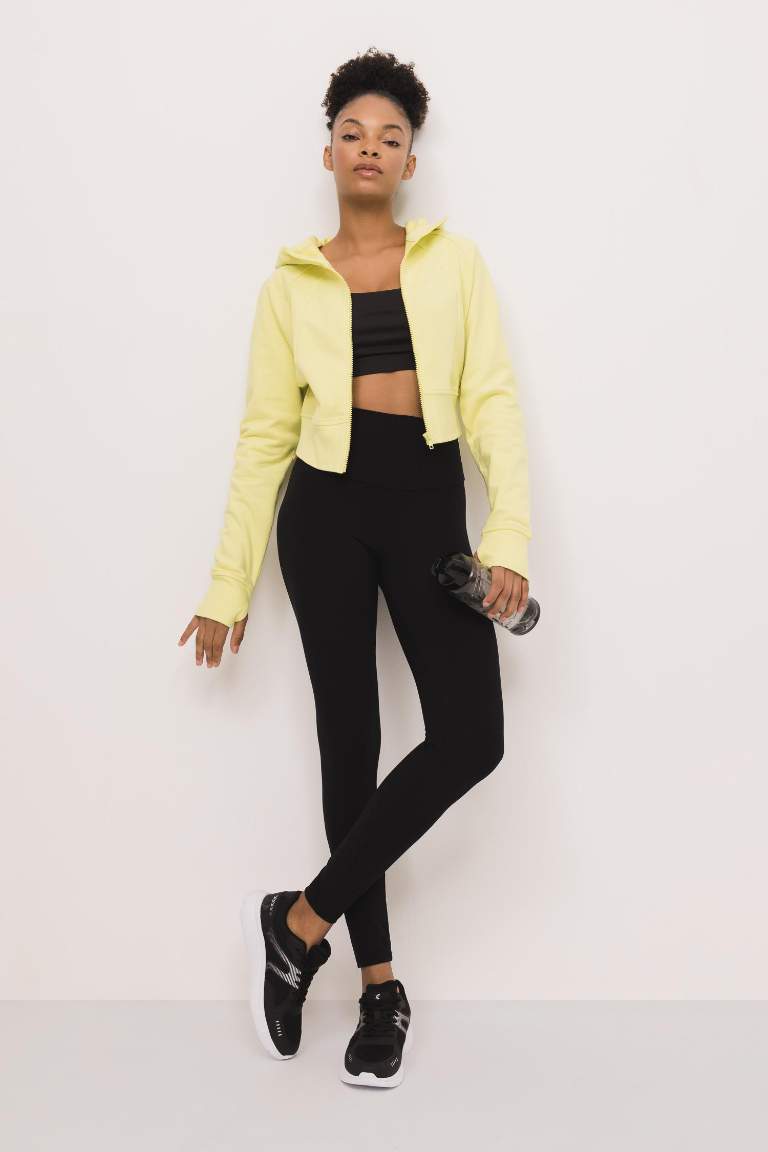 DeFactoFit Hooded Zippered Crop Thick Sweatshirt