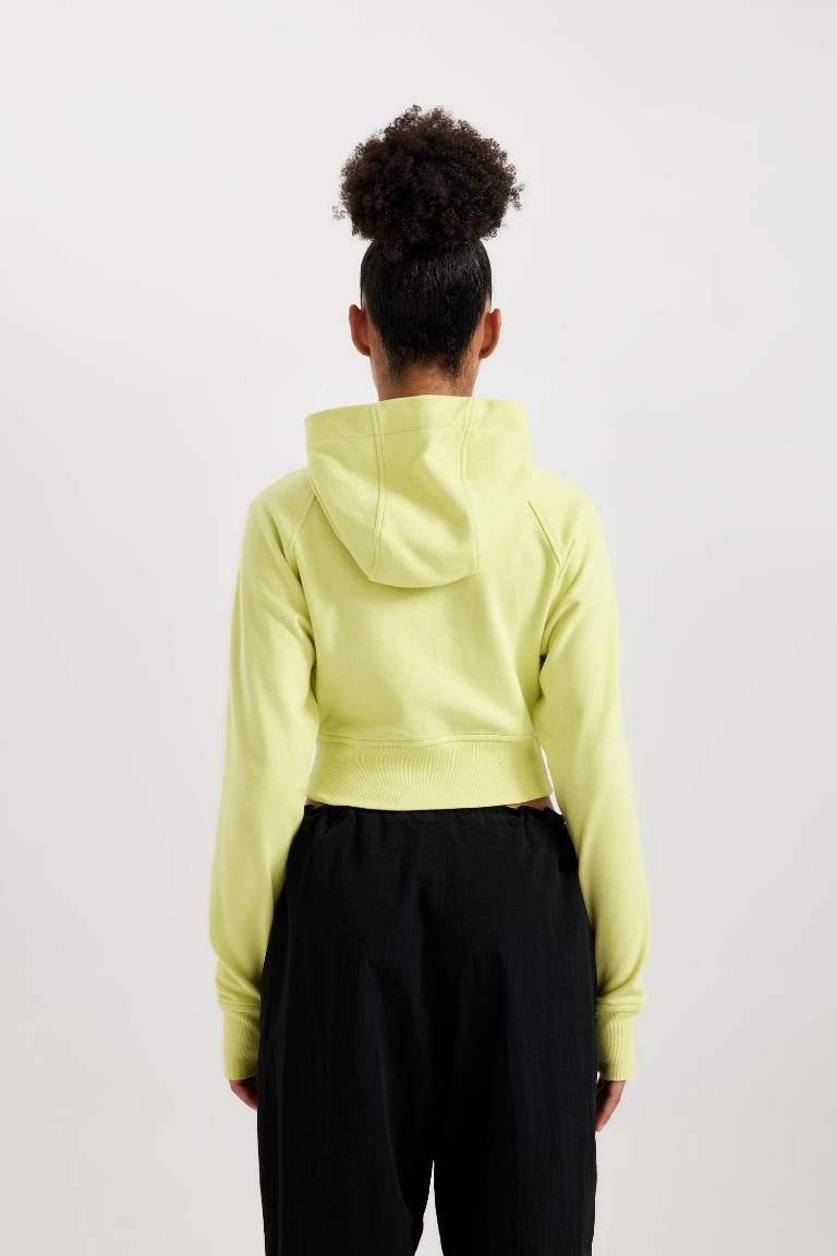 DeFactoFit Hooded Zippered Crop Thick Sweatshirt