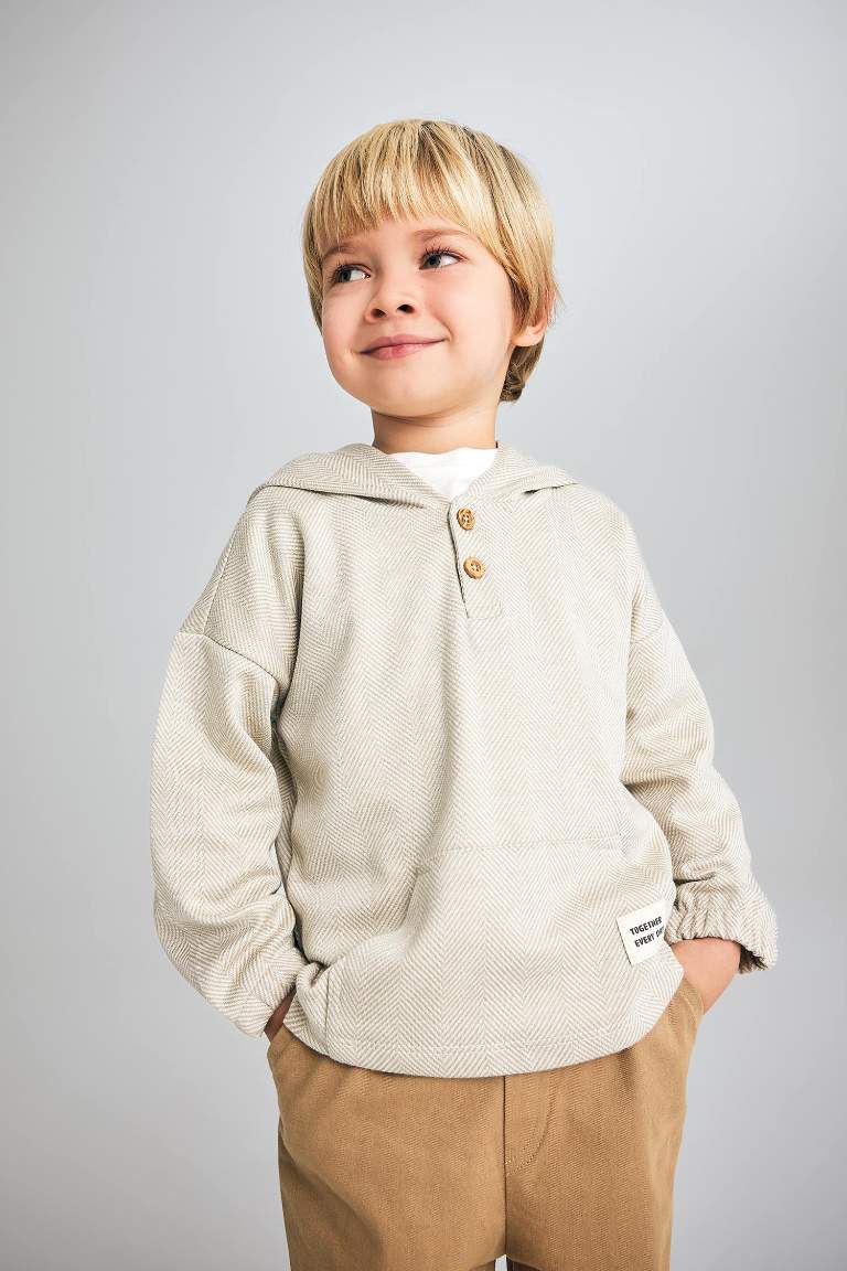 Erkek Bebek Regular Fit Kapüşonlu Jakarlı Sweatshirt