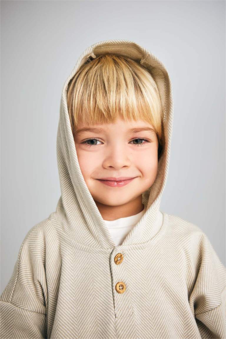 Erkek Bebek Regular Fit Kapüşonlu Jakarlı Sweatshirt