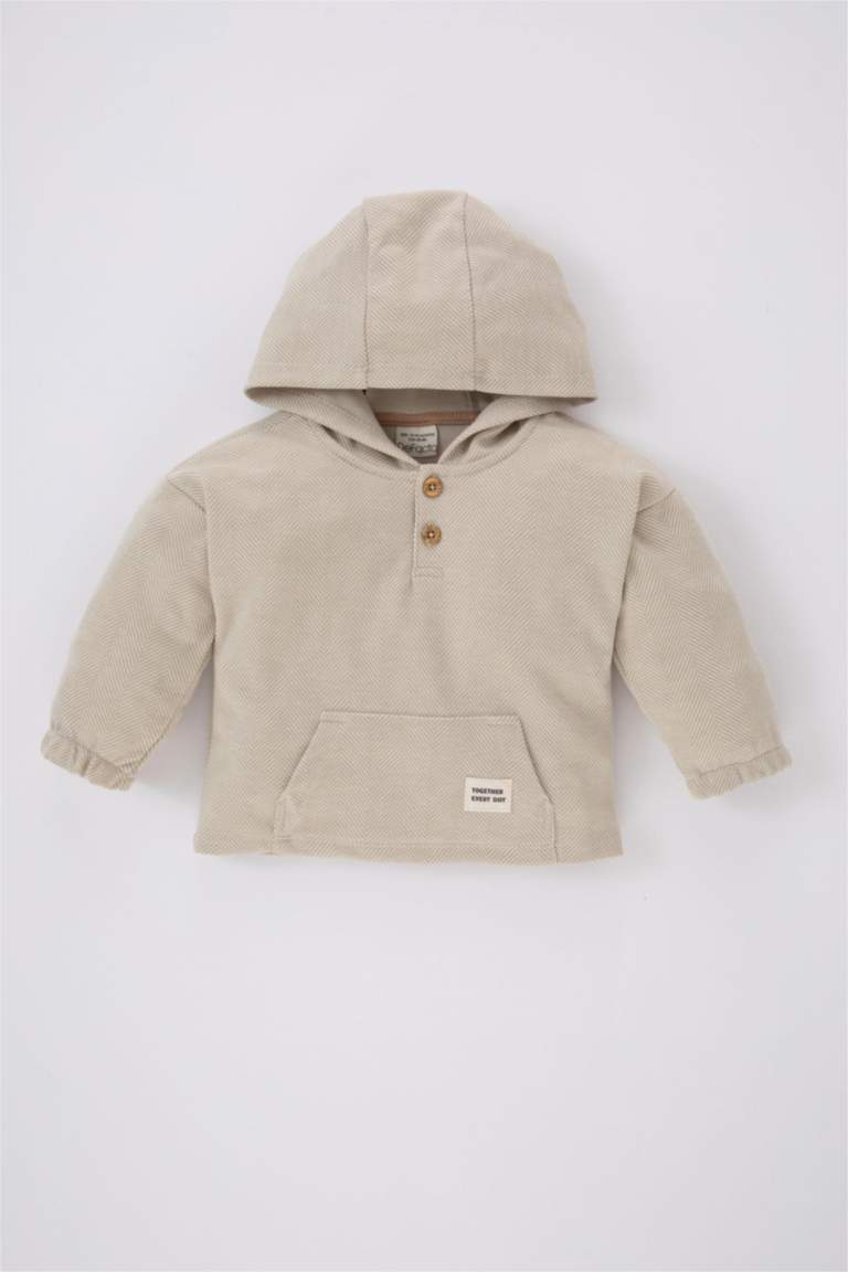 Erkek Bebek Regular Fit Kapüşonlu Jakarlı Sweatshirt