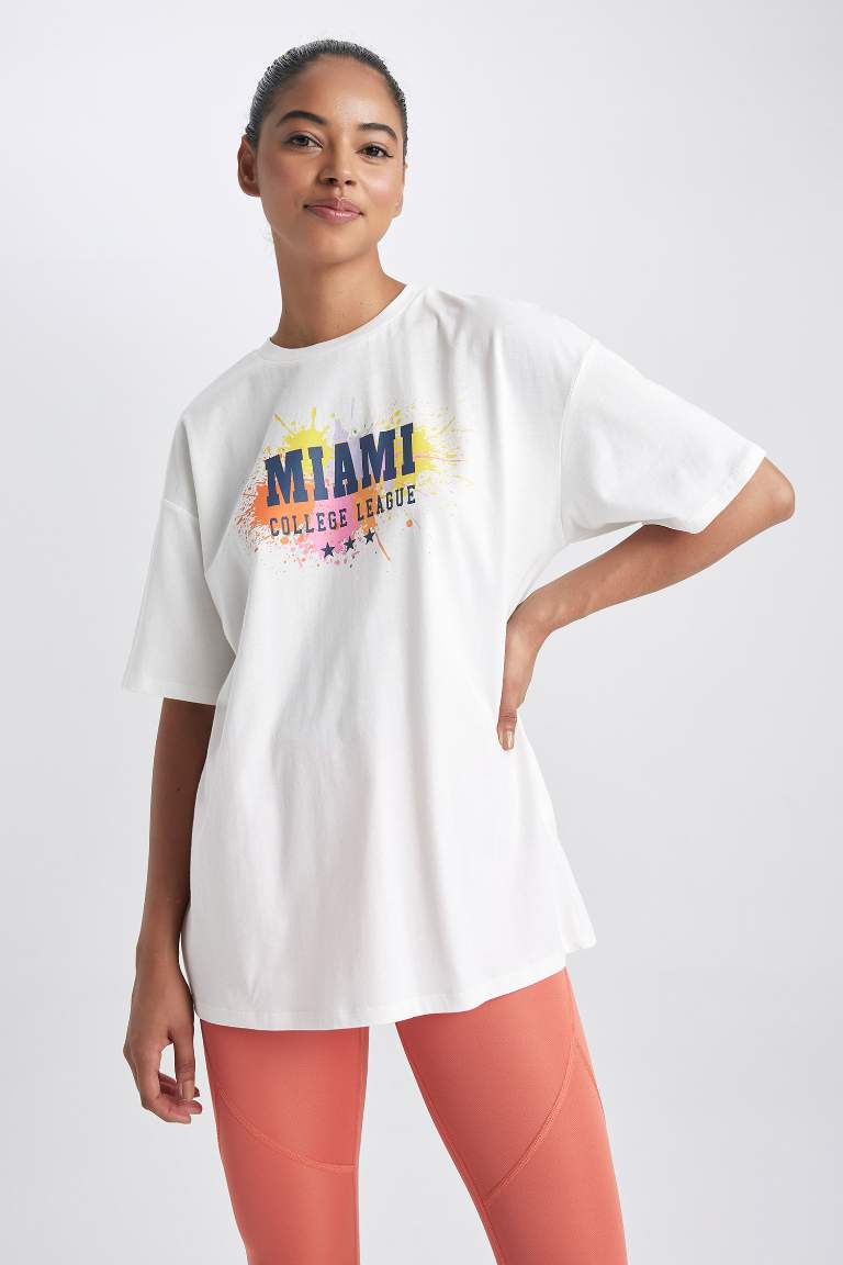 Oversize Fit Crew Neck Slogan Short Sleeve T-Shirt