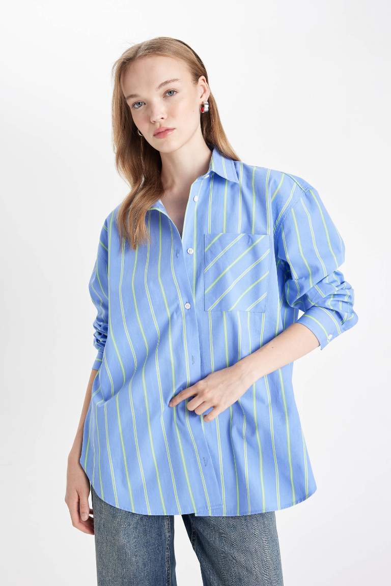 Oversize Fit Poplin Striped Shirt