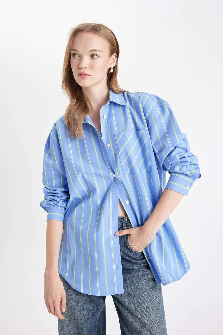 Oversize Fit Poplin Striped Shirt