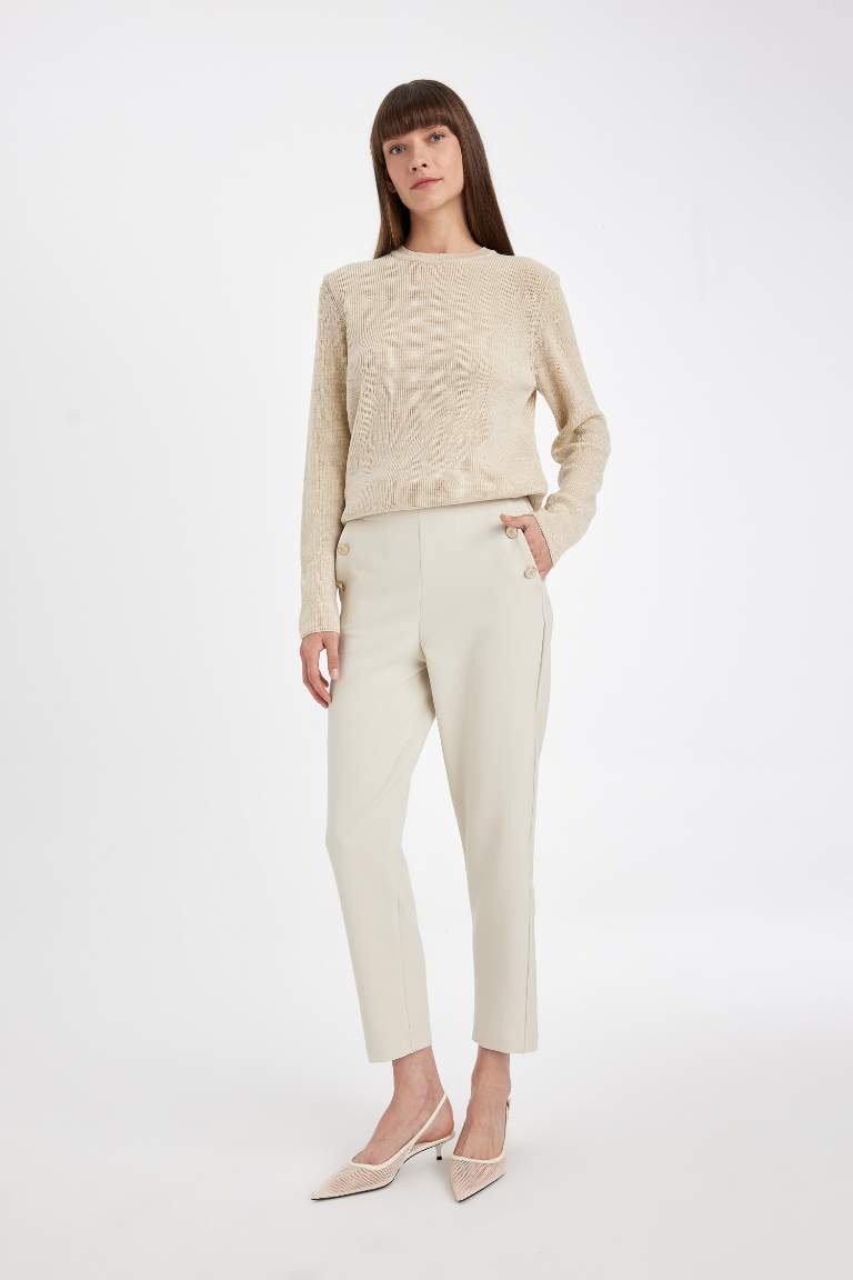 Carrot Fit High Waist Straight Leg Trousers