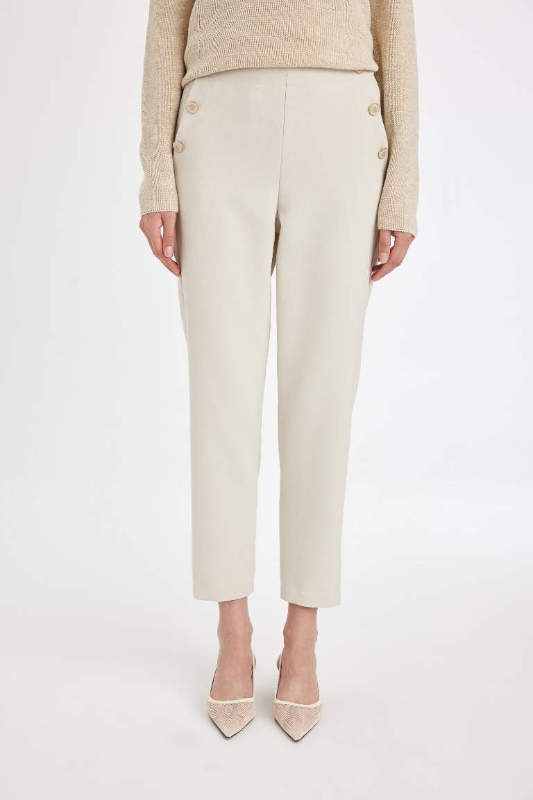 Carrot Fit High Waist Straight Leg Trousers