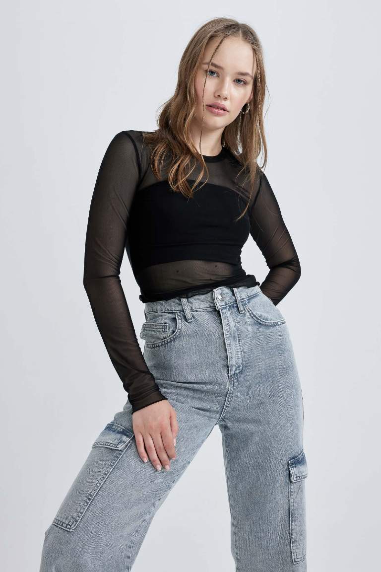 Coool Fitted Tül Uzun Kollu Tişört