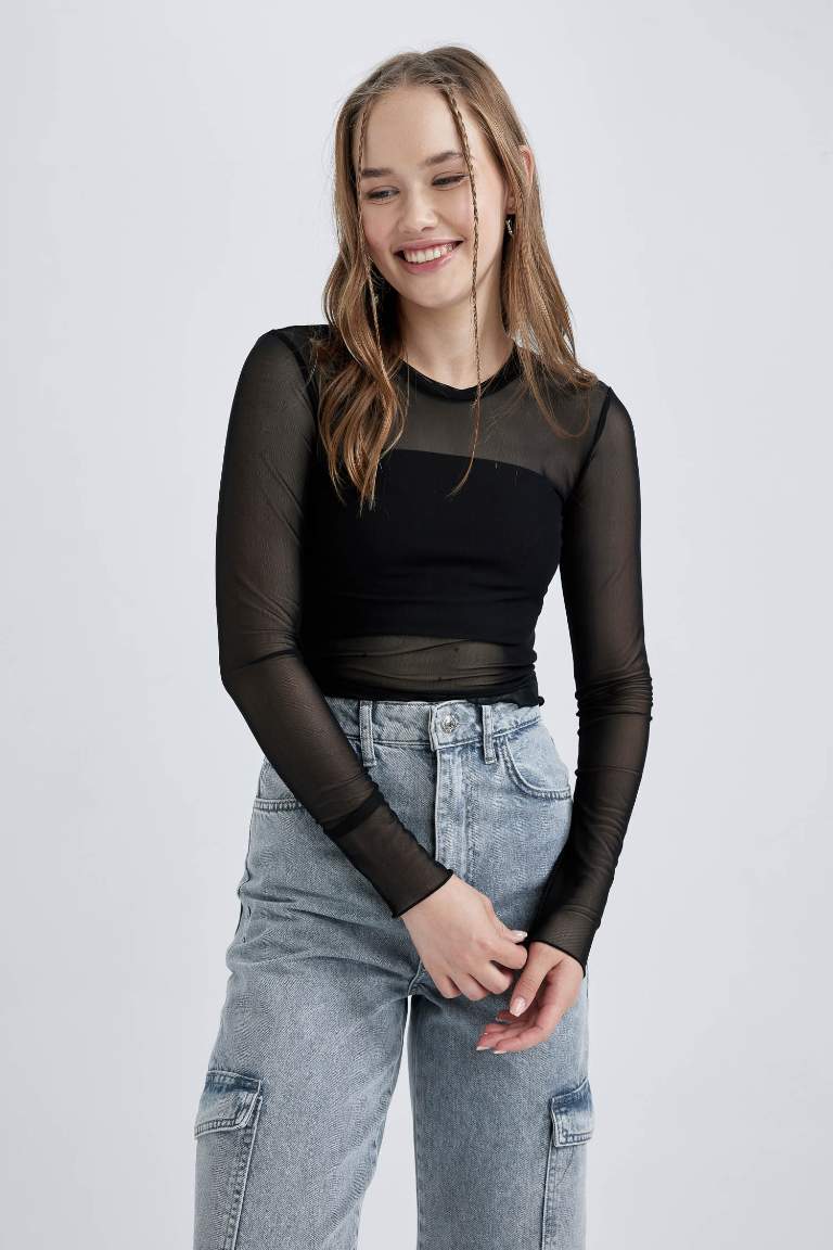 Coool Fitted Tül Uzun Kollu Tişört