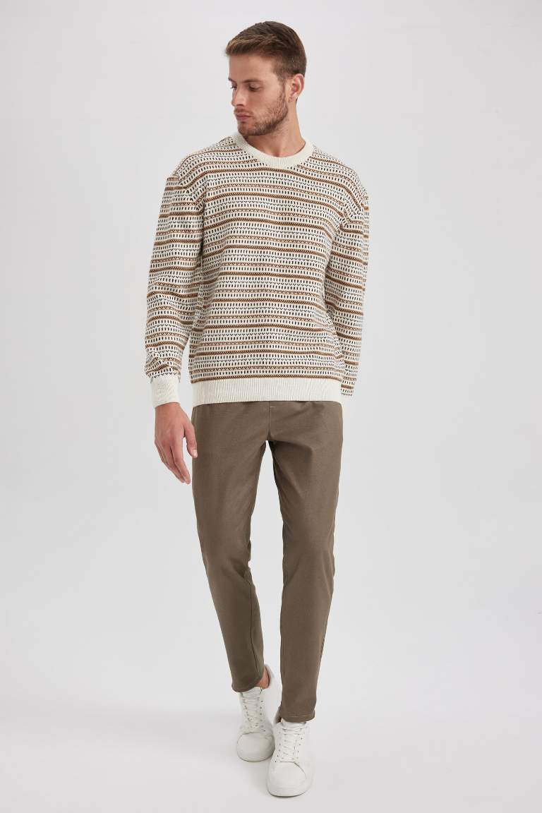 Standard Fit Patterned Crew Neck Knitted Pullover