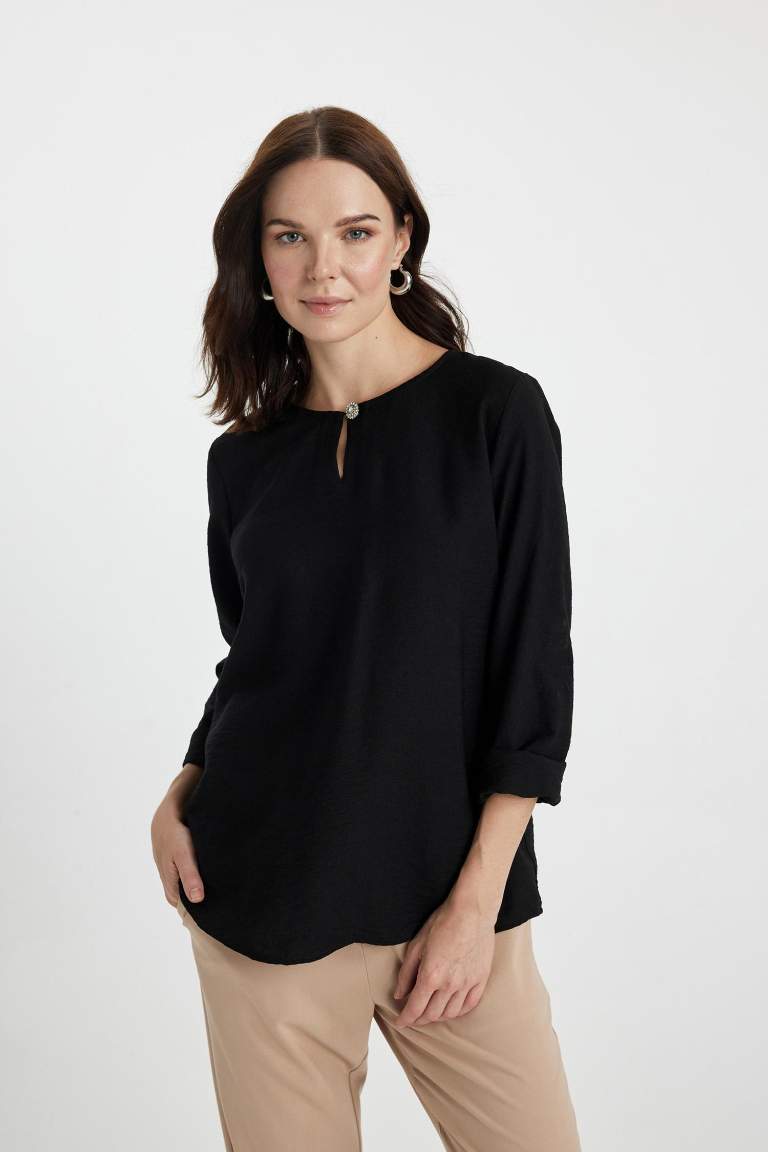 Regular Fit Round Collar Long Sleeve Blouse