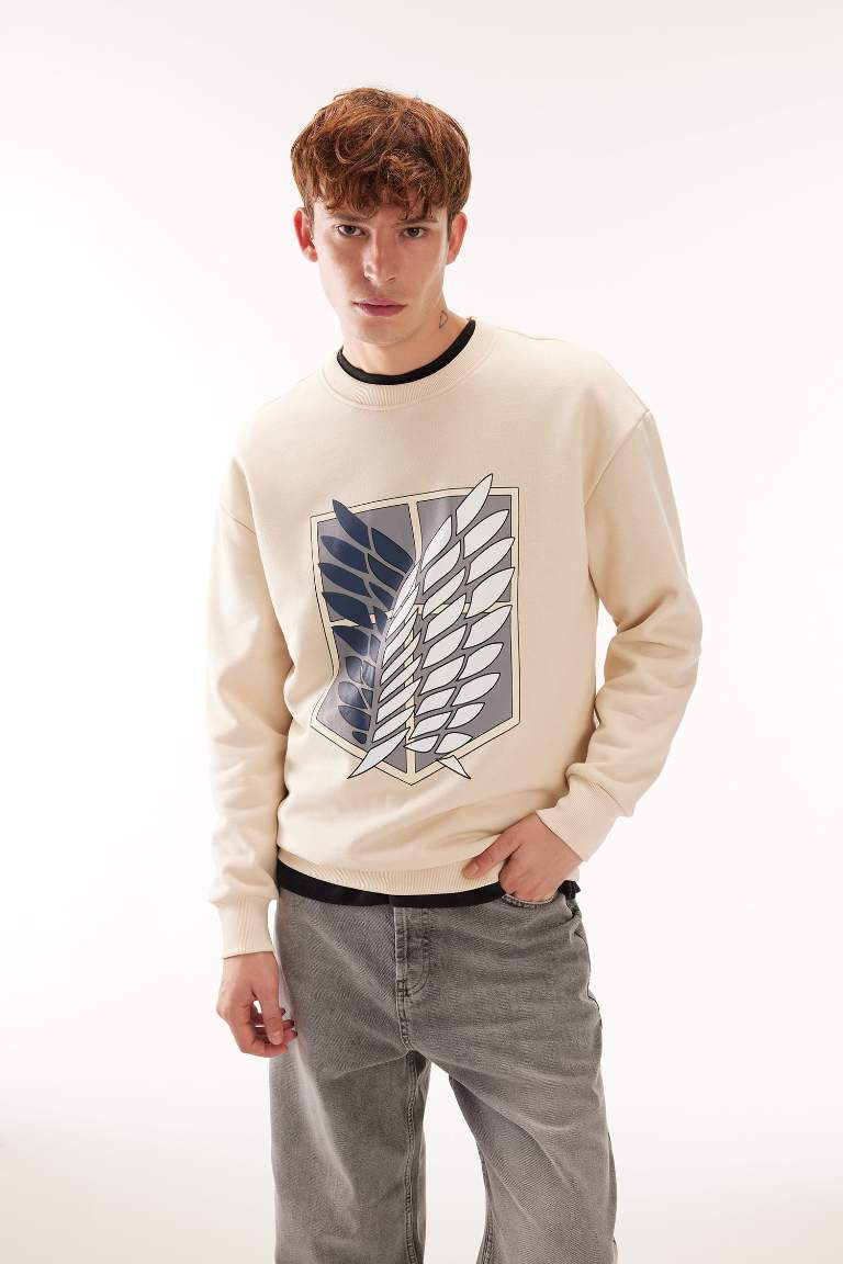 Attack on Titan Boxy Fit Bisiklet Yaka Sırt Baskılı Sweatshirt