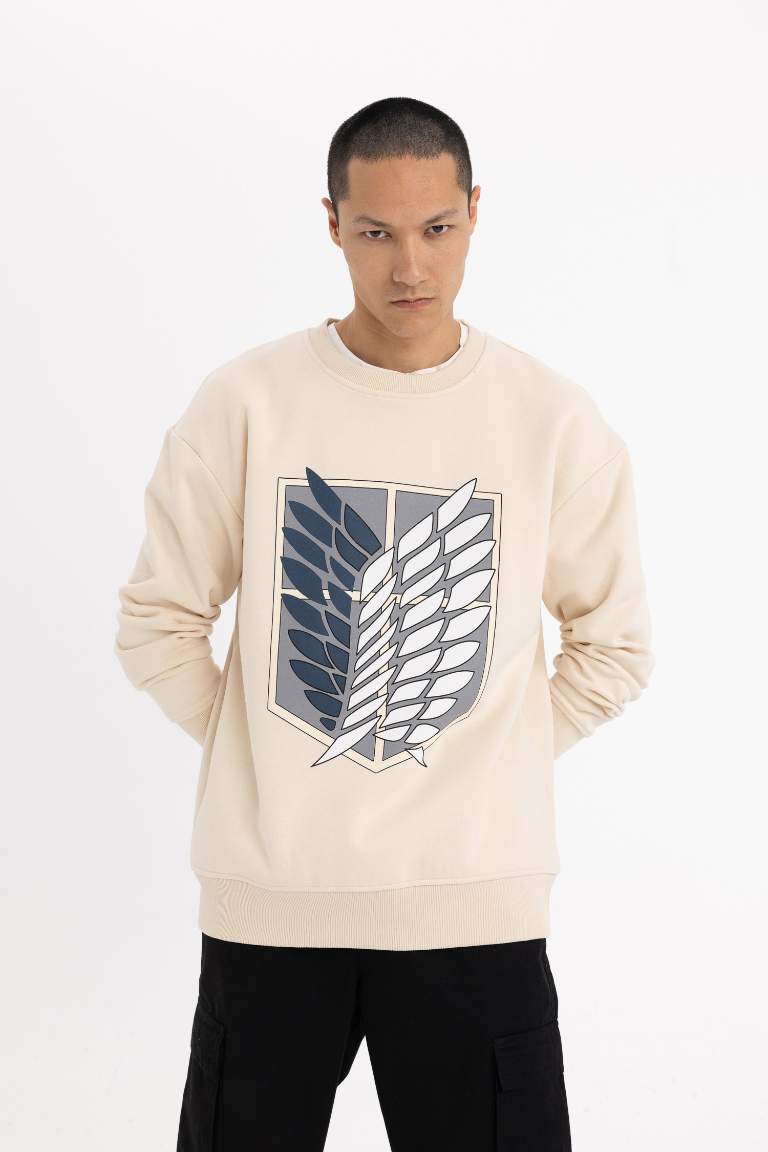 Attack on Titan Boxy Fit Bisiklet Yaka Sırt Baskılı Sweatshirt
