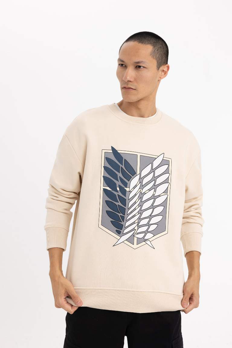 Attack on Titan Boxy Fit Bisiklet Yaka Sırt Baskılı Sweatshirt