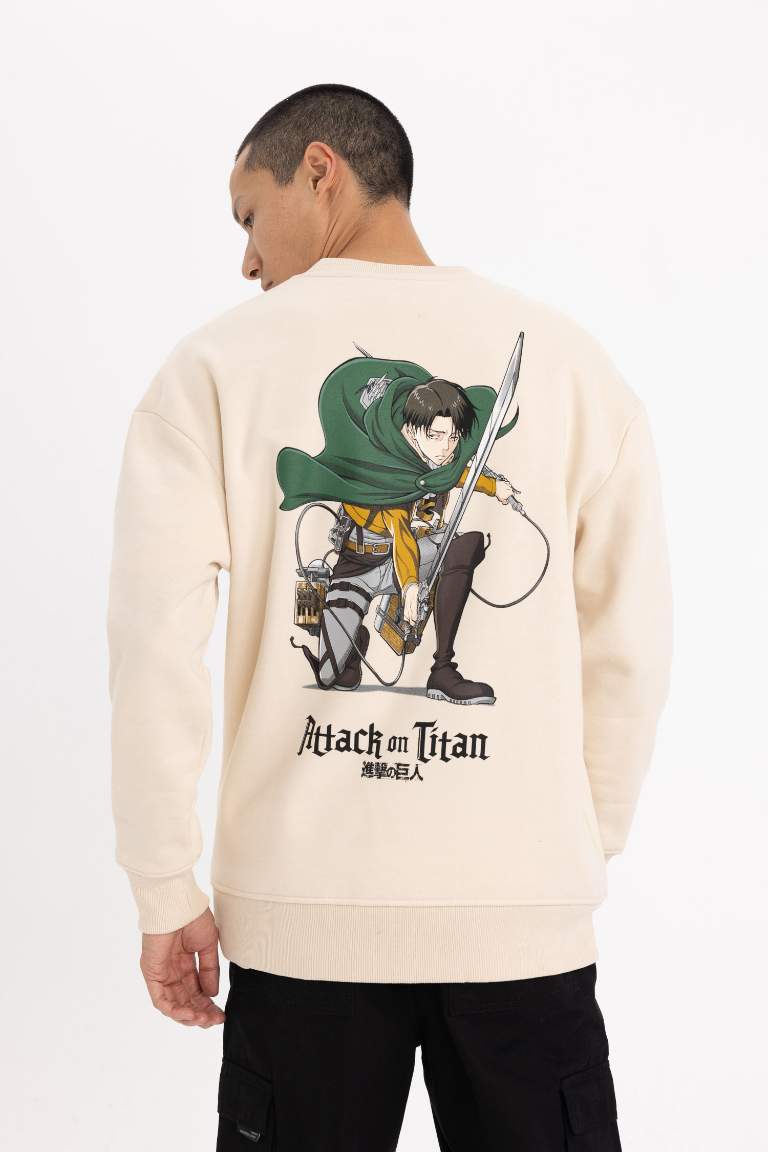 Attack on Titan Boxy Fit Bisiklet Yaka Sırt Baskılı Sweatshirt