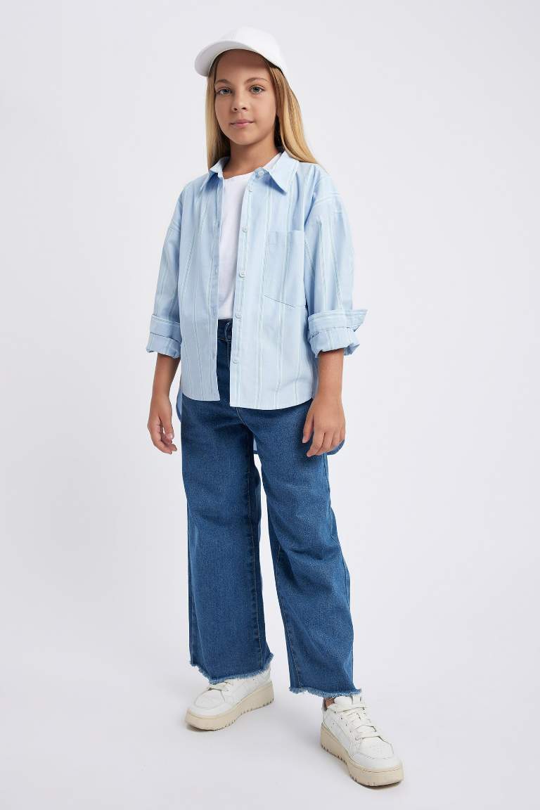 Chemise Popeline coupe régulière à Manches Longues Pour Fille