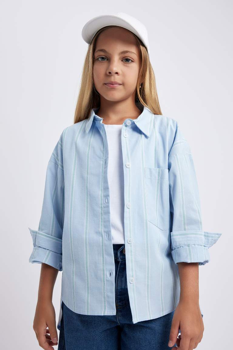 Chemise Popeline coupe régulière à Manches Longues Pour Fille