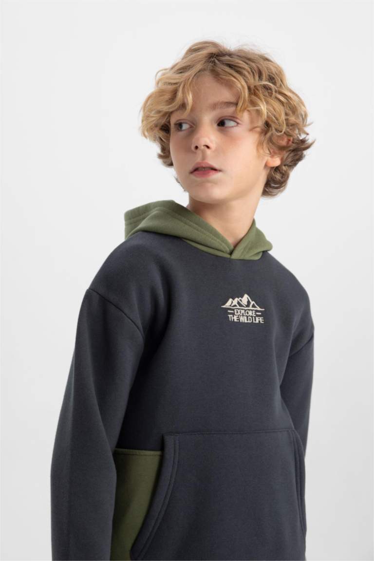 Erkek Çocuk Oversize Fit Kapüşonlu Kalın Sweatshirt