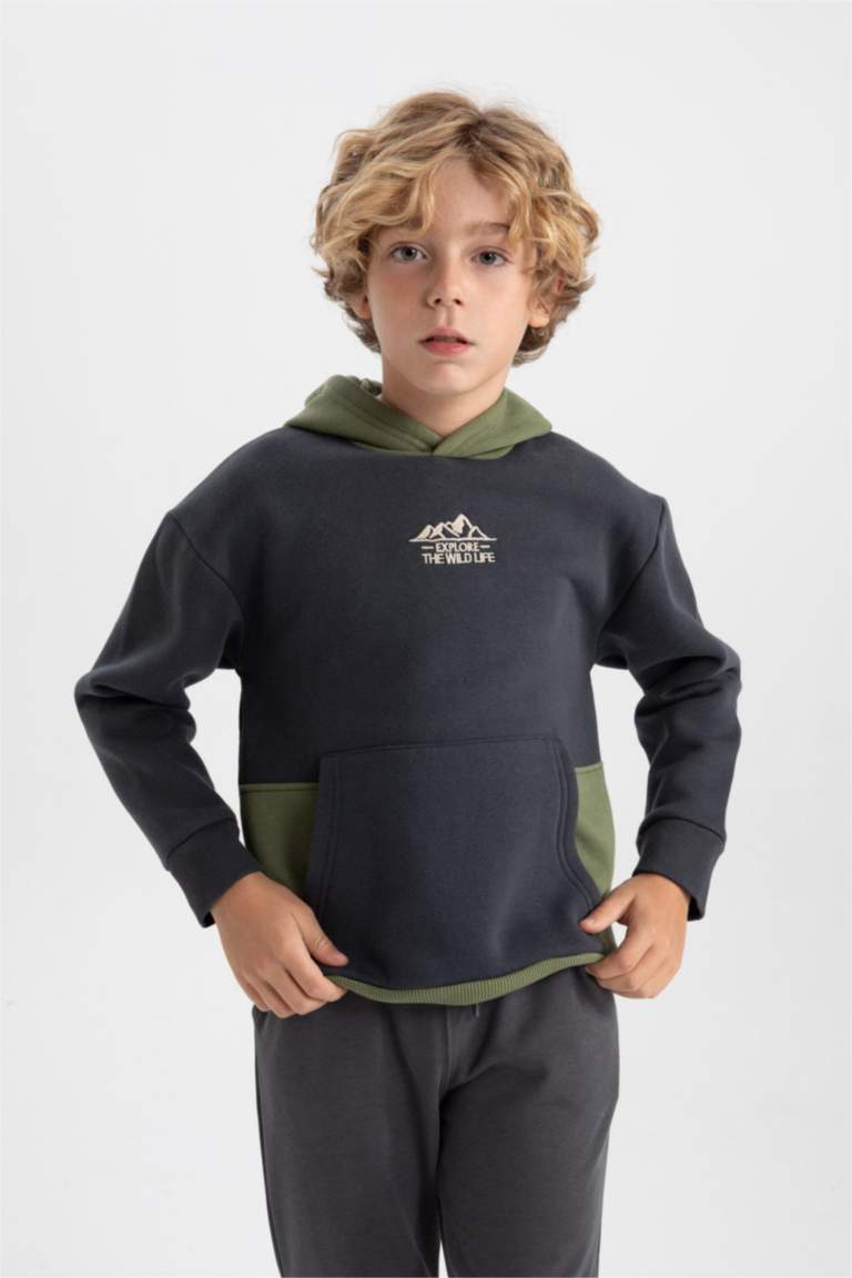 Erkek Çocuk Oversize Fit Kapüşonlu Kalın Sweatshirt