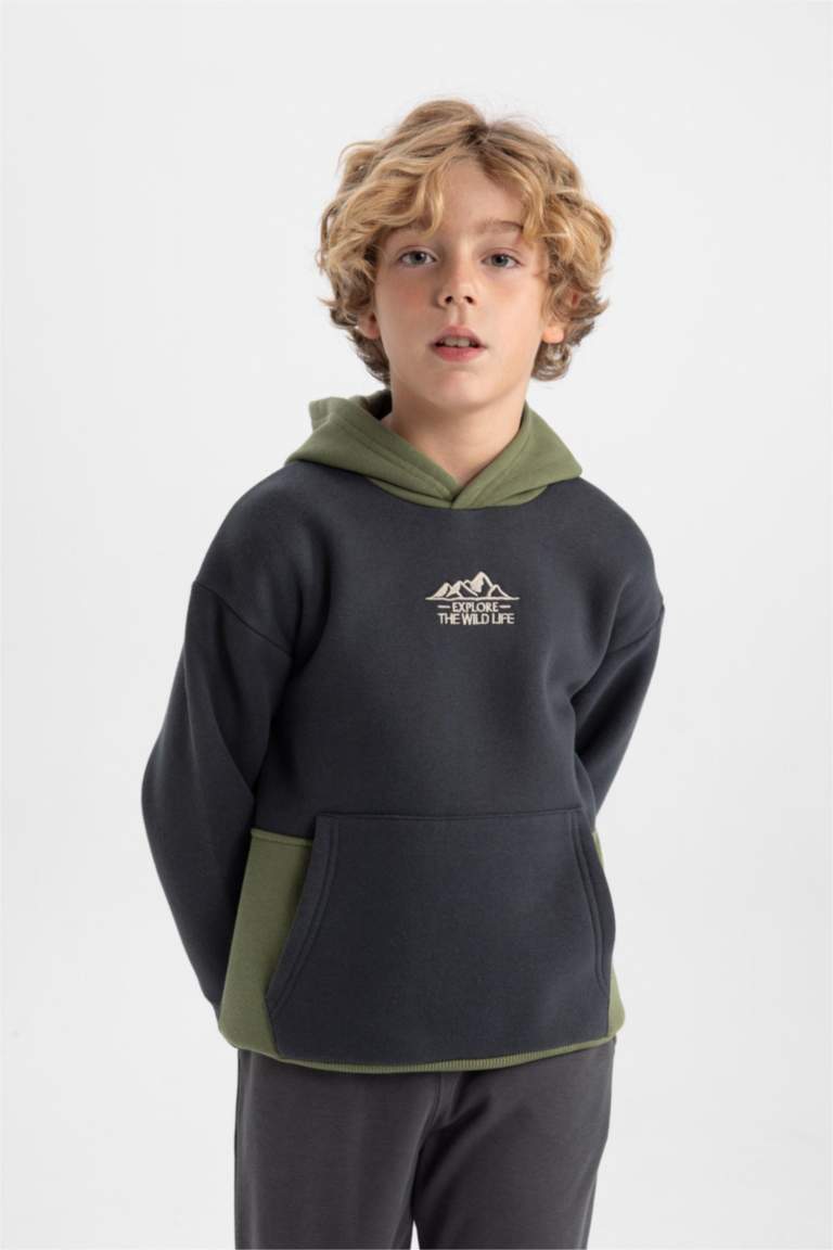 Erkek Çocuk Oversize Fit Kapüşonlu Kalın Sweatshirt