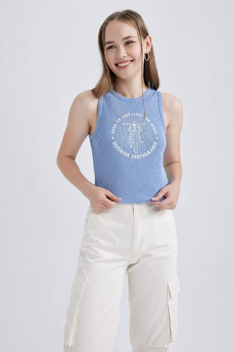 Fitted Printed Ribbed Camisole T-Shirt