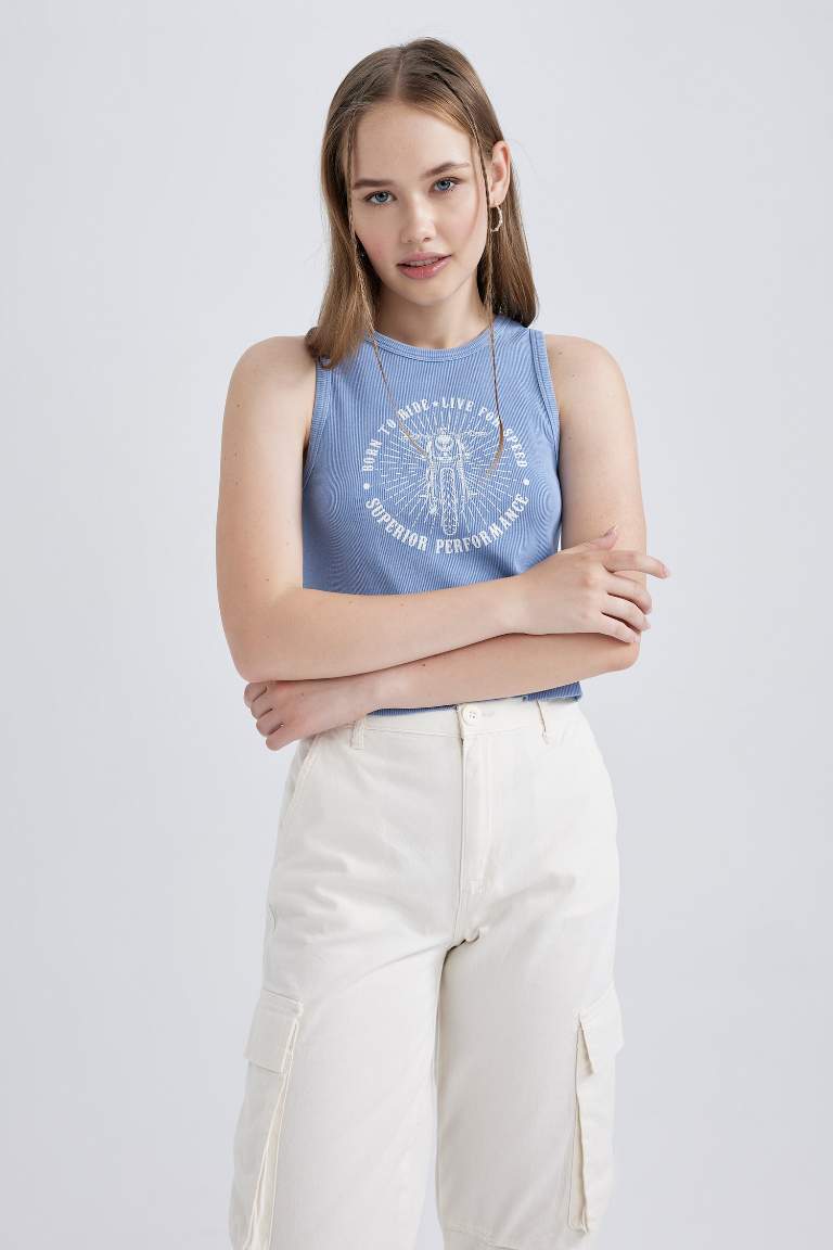 Fitted Printed Ribbed Camisole T-Shirt