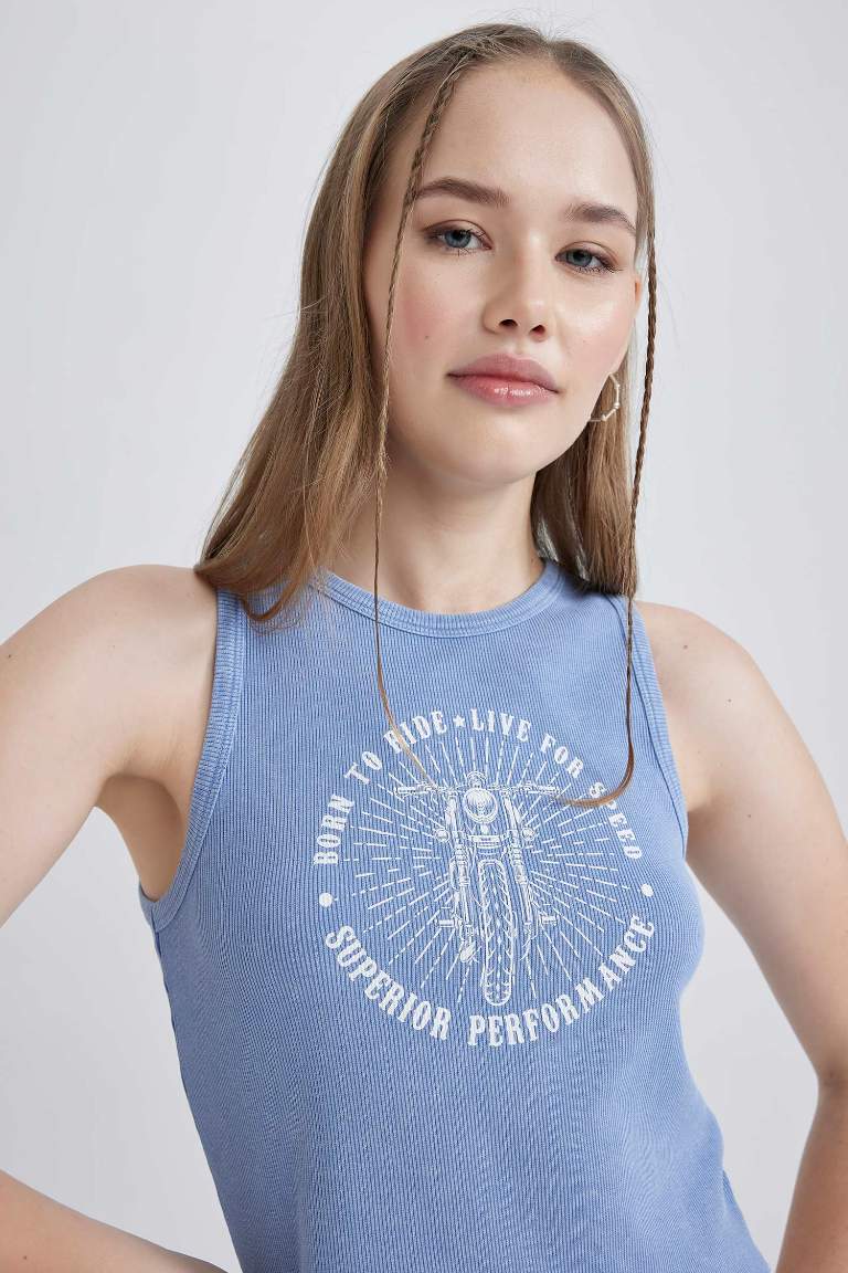 Fitted Printed Ribbed Camisole T-Shirt