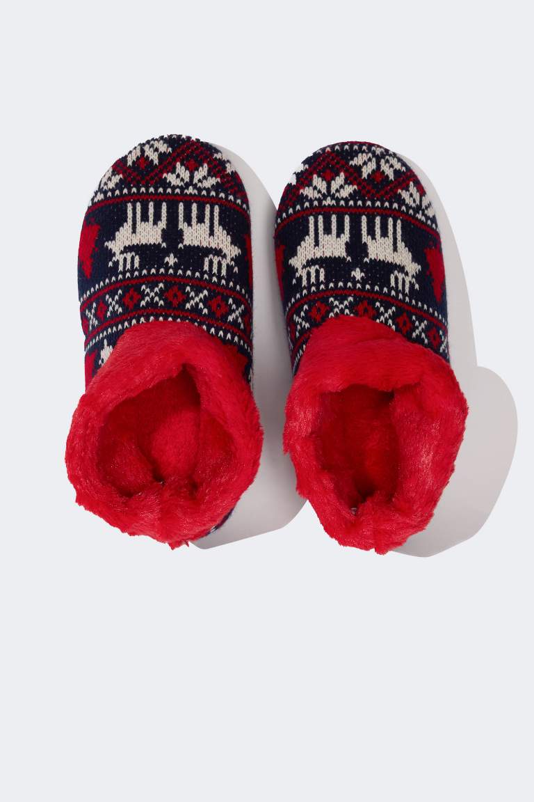 Woman Christmas Deer Themed Plush Home Boots