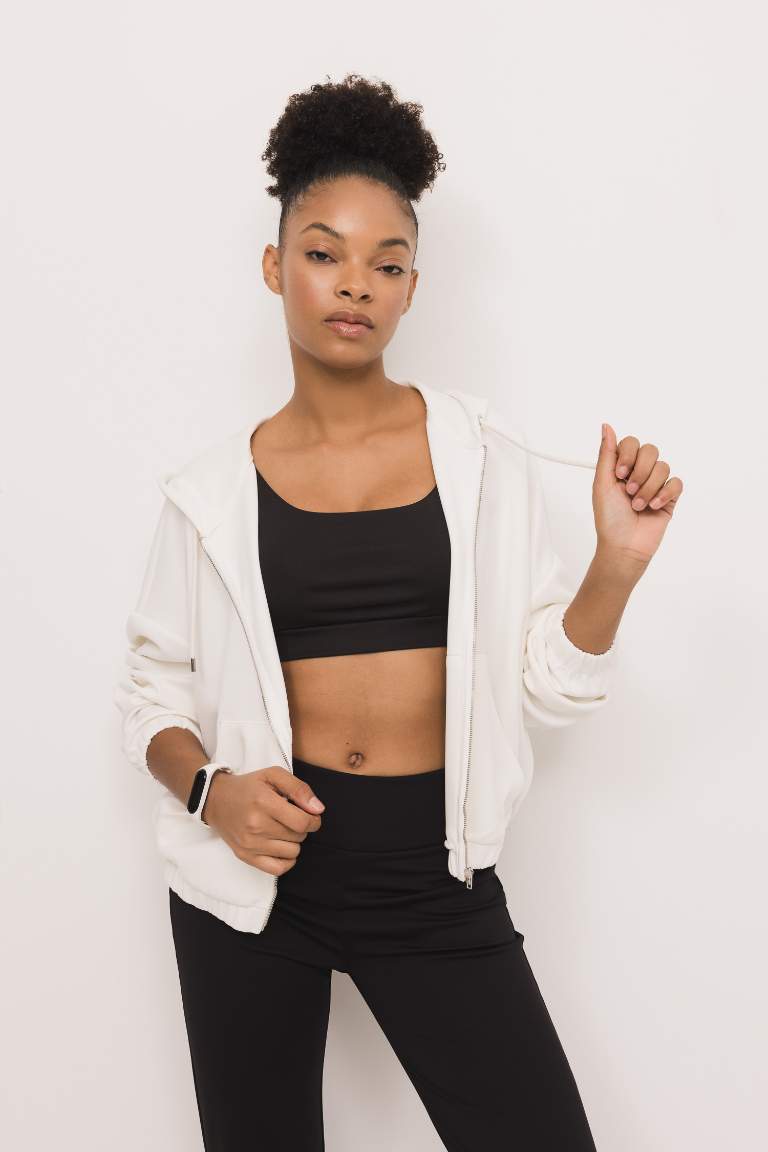 DeFactoFit Oversize Geniş Kalıp Kapüşonlu Premium Çift Cepli Sporcu Fermuarlı Sweatshirt