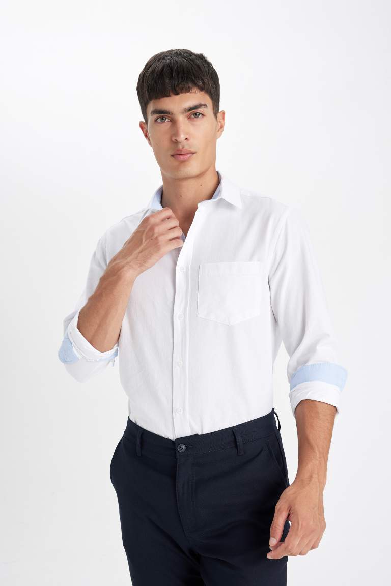 Regular Fit Oxford Basi Long Sleeve White Shirt