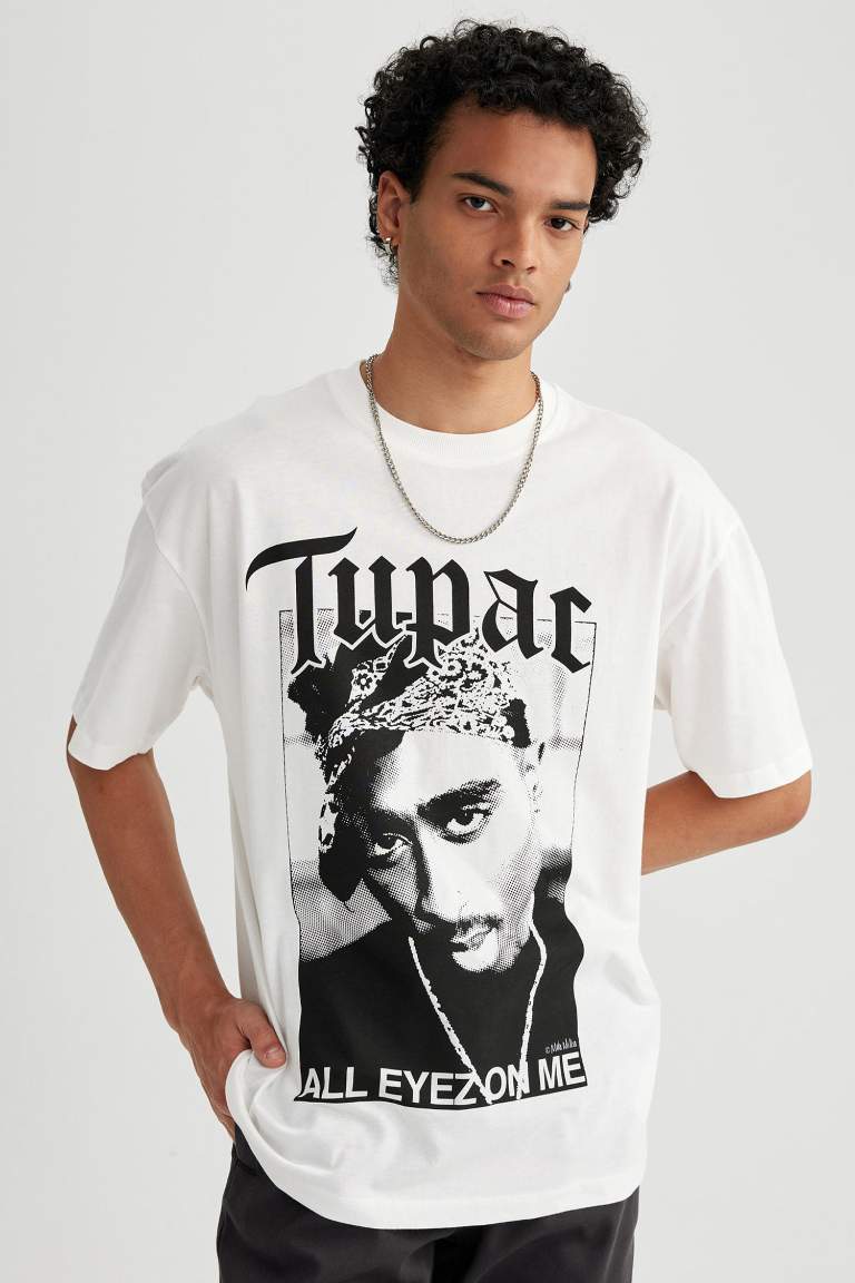 Oversize Fit Tupac Shakur licensed Crew Neck Printed T-Shirt