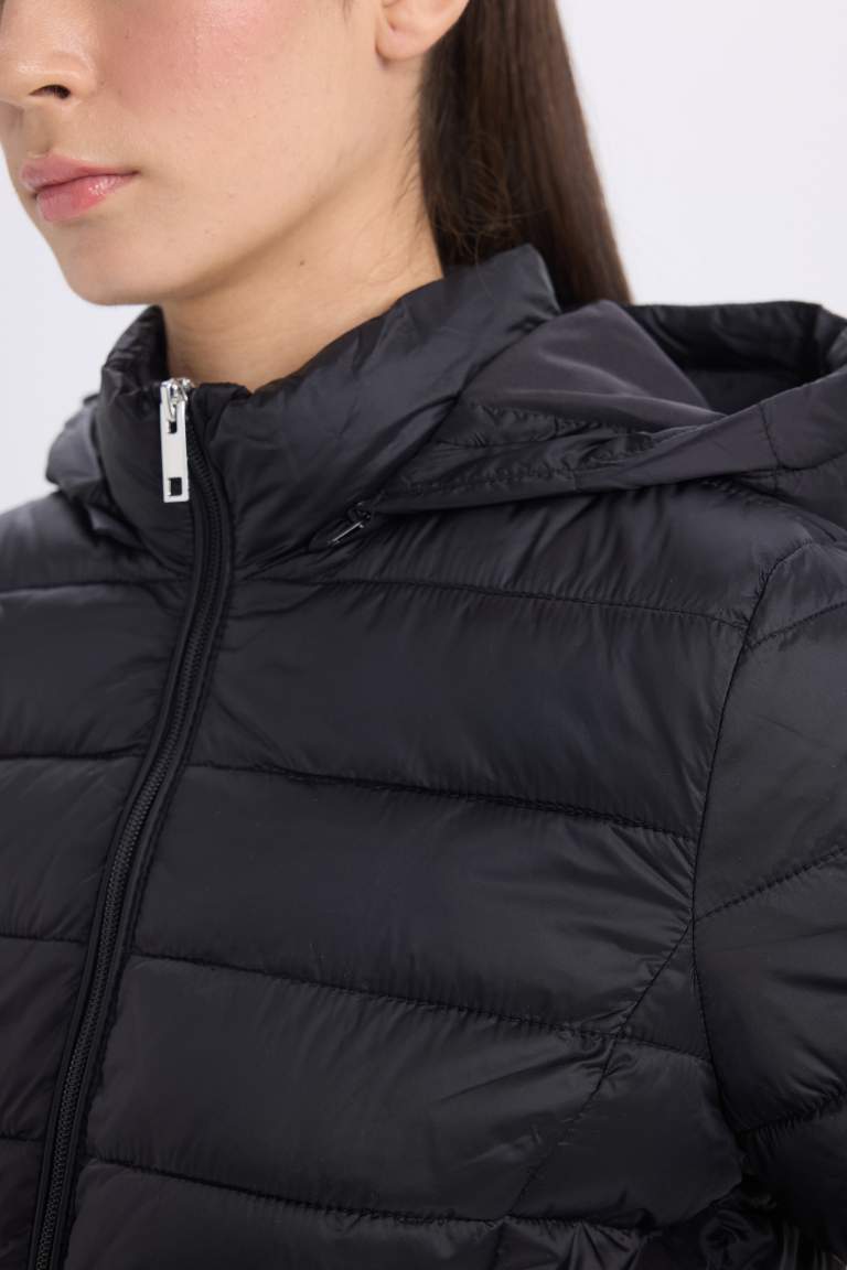 Hooded Quilted Zippered Pocket Basic Waterproof Puffer Jacket